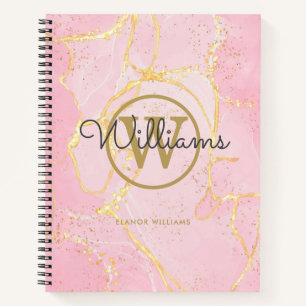 Rosa Achat-Geode Gold-Monogramm Schrift Notizblock