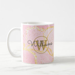 Rosa Achat-Geode Gold-Monogramm Schriftname Kaffeetasse
