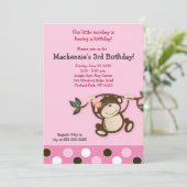 Rosa Affe Girl Birthday Einladung (Stehend Vorderseite)