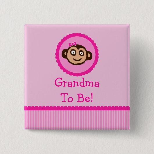 Rosa Affe "Großmutter, zum Babyparty-Knopf zu Button (Vorderseite)
