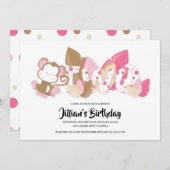 Rosa Affe zweite Geburtstagspartei Einladung (Vorne/Hinten)