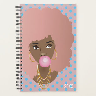 Rosa Afro, blaue Polka Punkte, bläuliches Gummipo Planer