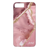 Rosa Agate Gold Glitzern Monogram Case-Mate iPhone Hülle (Rückseite)