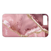Rosa Agate Gold Glitzern Monogram Case-Mate iPhone Hülle (Rückseite (Horizontal))