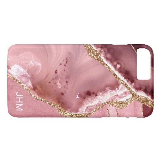 Rosa Agate Gold Glitzern Monogram Case-Mate iPhone Hülle (Rückseite (Horizontal))