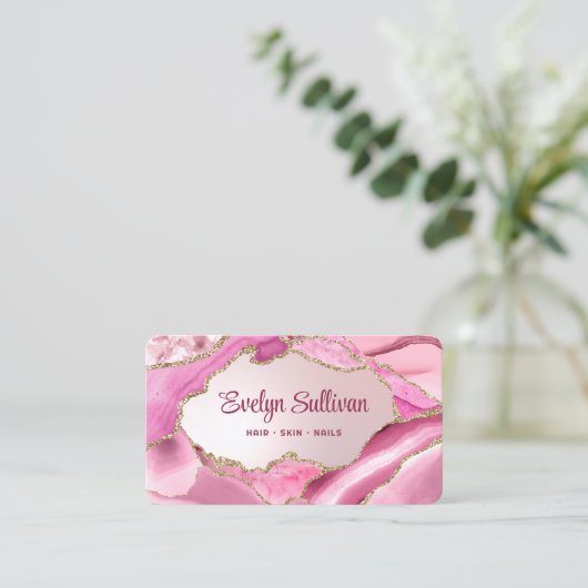 Rosa Agate Imitats Foil Visitenkarte (Stehend Vorderseite)