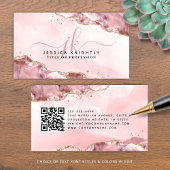 Rosa Agate Script Monogram Gold Glitzern QR Visitenkarte