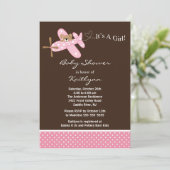 Rosa Airplane Babydusche Einladung (Stehend Vorderseite)