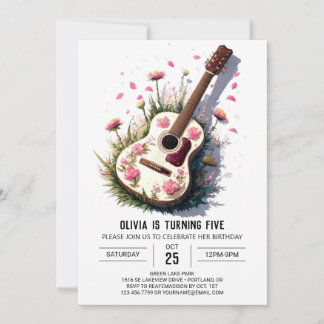 Rosa Akustikgitarre Geburtstag Einladung