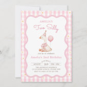 Rosa Albern Gans Daisy Gingham 2. Geburtstag Einladung (Vorderseite)