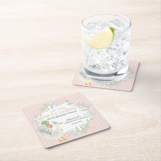 Rosa Albern Gänse Floral Gingham Birthday Rechteckiger Pappuntersetzer (Vor Ort)