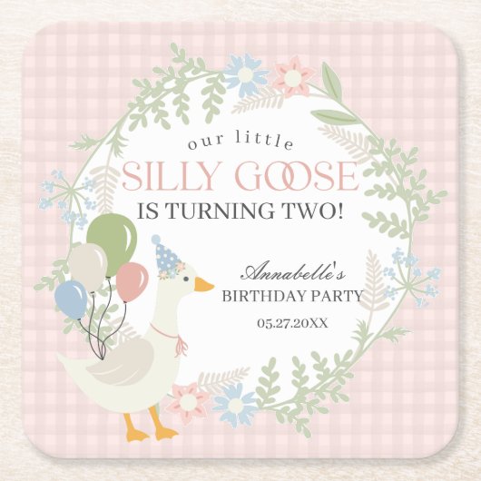 Rosa Albern Gänse Floral Gingham Birthday Rechteckiger Pappuntersetzer (Vorderseite)