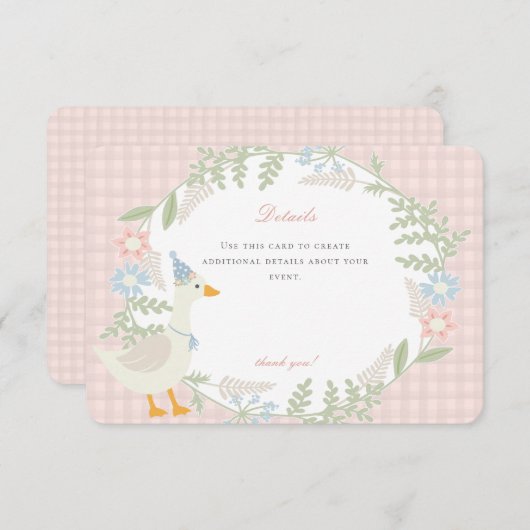 Rosa Albern Gingham Gingham Begleitkarte (Vorne/Hinten)