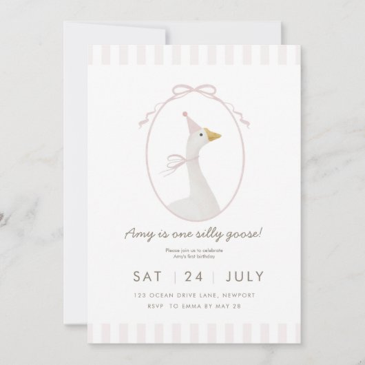 Rosa Alberne Gänse Erster Geburtstag Einladung (Vorderseite)