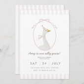 Rosa Alberne Gänse Erster Geburtstag Einladung (Vorne/Hinten)