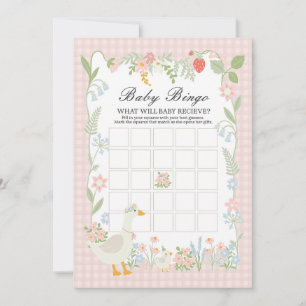Rosa Alberner Gans Blumen Gingham Baby Bingo Spiel Einladung