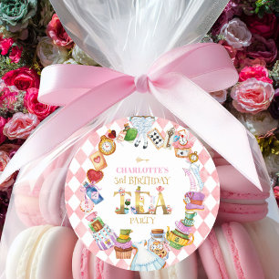Rosa Alice im Wunderland 3. Geburtstag   Runder Aufkleber