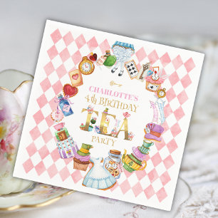 Rosa Alice im Wunderland 4. Geburtstag Serviette