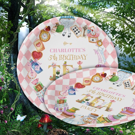 Rosa Alice im Wunderland 5. Geburtstag   Pappteller