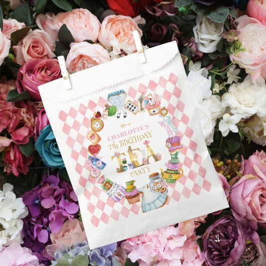 Rosa Alice im Wunderland 7. Geburtstag Geschenktütchen
