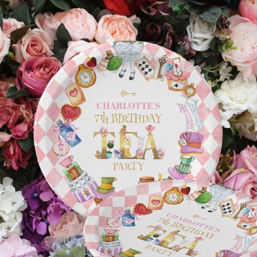Rosa Alice im Wunderland 7. Geburtstag   Pappteller
