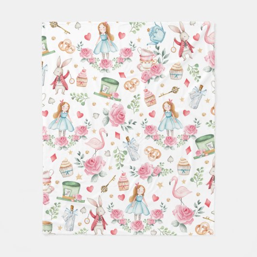 Rosa Alice im Wunderland Mad Hatter Girl Kinderzim Fleecedecke (Vorderseite)