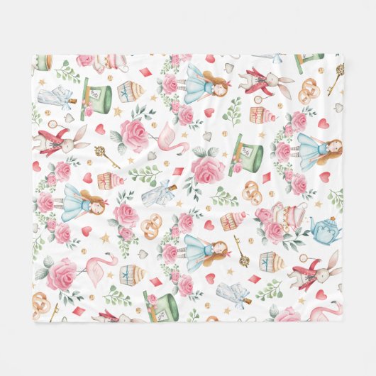 Rosa Alice im Wunderland Mad Hatter Girl Kinderzim Fleecedecke (Vorderseite (Horizontal))