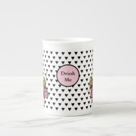 Rosa Alice im Wunderland Schwarzes Herzgetränk Porzellantasse