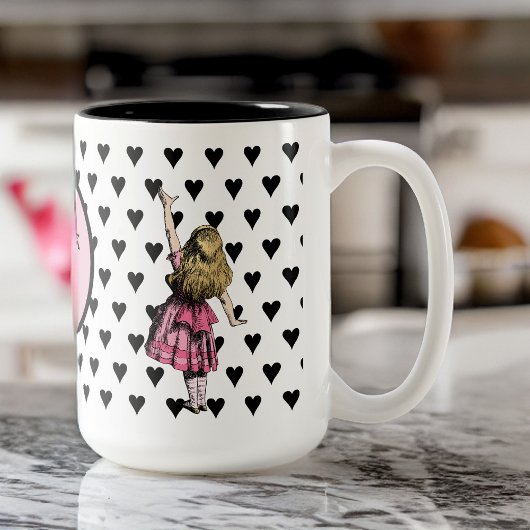 Rosa Alice im Wunderland Schwarzes Herzgetränk Zweifarbige Tasse