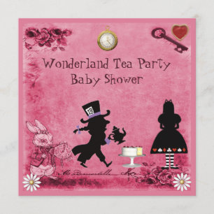 Rosa Alice im Wunderland Tea Party Babydusche Einladung