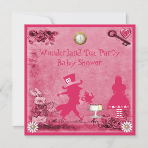 Rosa Alice im Wunderland Tea Party Babydusche Einladung