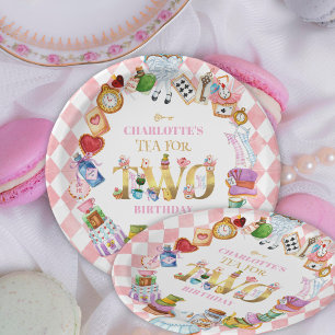 Rosa Alice im Wunderland Tee für zwei Geburtstag Pappteller