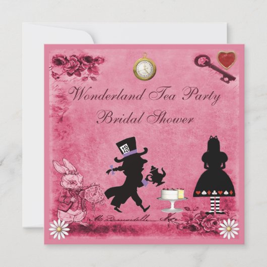 Rosa Alice im Wunderland-Tee-Party-Brautparty Einladung (Vorderseite)