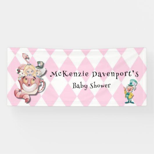Rosa Alice im Wunderland und Friends Babydusche Banner (Horizontal)