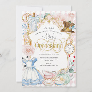 Rosa Alice Onederland Verrückter Hatter Teeparty Einladung