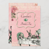 Rosa Alice Wonderland Tee Party Brautparty Einladung (Vorne/Hinten)