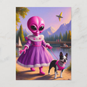 Rosa Alien bei einem Spaziergang durch ihre Boston Postkarte