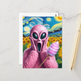 Rosa Alien Fine Art Parody Postkarte
