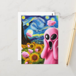 Rosa Alien Fine Art Parody Postkarte