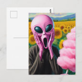 Rosa Alien mit Cotton Candy Postkarte (Vorne/Hinten)