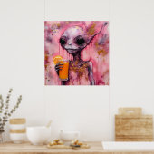 Rosa Alien mit einem Orangensaft Poster (Küche)