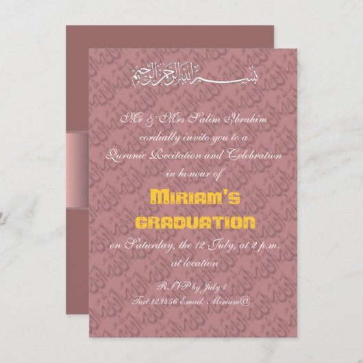 Rosa Allah-Moslemfeier Einladung (Vorne/Hinten)