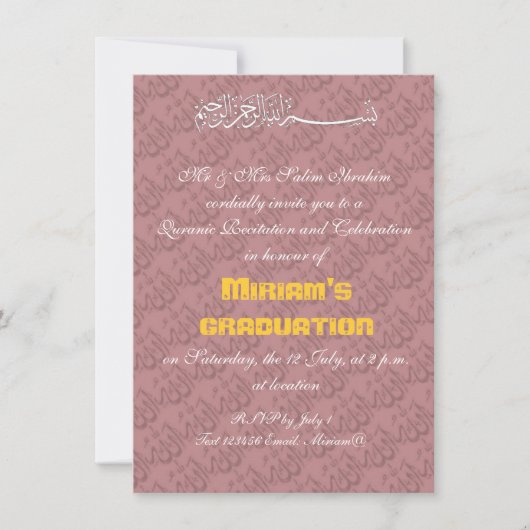 Rosa Allah-Moslemfeier Einladung (Vorderseite)