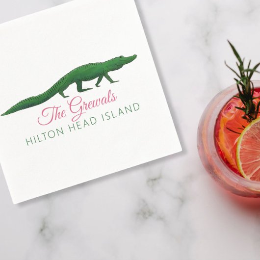 Rosa Alligator Zeichnend Hochzeit Serviette