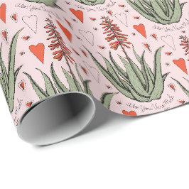 Rosa Aloe You Vera Much Orange Aloe Pflanze & Herz Geschenkpapier