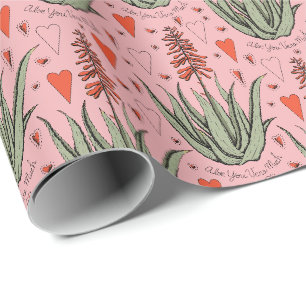 Rosa Aloe You Vera Much Orange Aloe Pflanze & Herz Geschenkpapier