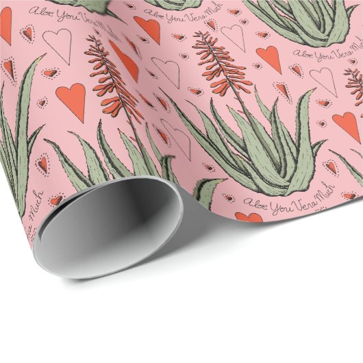 Rosa Aloe You Vera Much Orange Aloe Pflanze & Herz Geschenkpapier (Rolleneckpunkt)