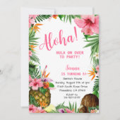 Rosa Aloha Birthday, Hawaiian Luau Tropical Einladung (Vorderseite)