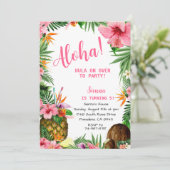 Rosa Aloha Birthday, Hawaiian Luau Tropical Einladung (Stehend Vorderseite)