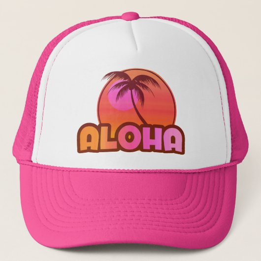 Rosa-Aloha Palme Truckerkappe (Vorderseite)